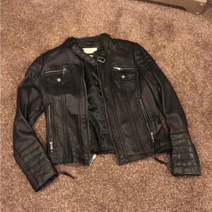 Michael Kors Black Leather Moto Jacket Size Medium
